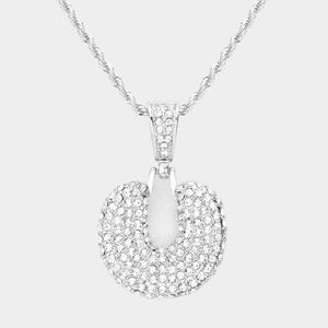Silver Monogram "U" Crystal Initial Pendant Necklace
